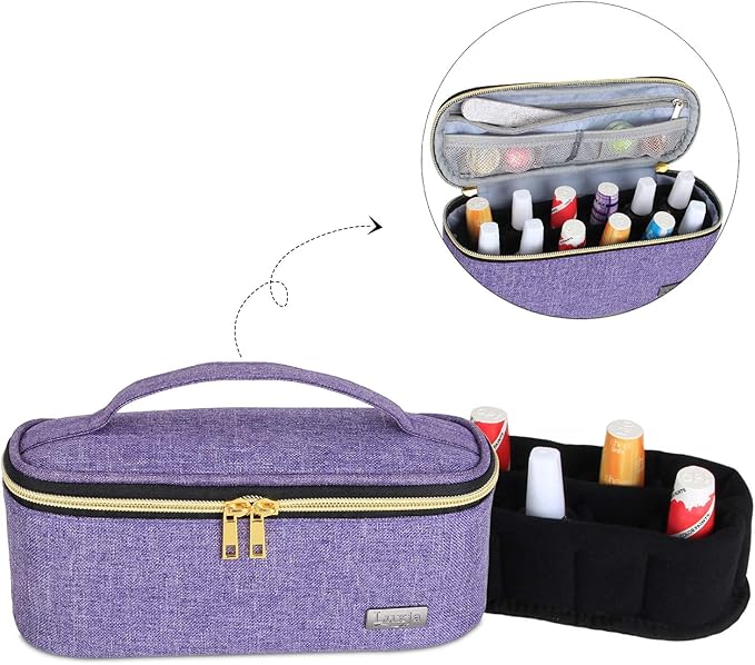 LUXJA Nail Polish Organizer - Holds 12 Bottles (15ml - 0.5 fl.oz), Nail Polish Case for Polish and Small Tools, Purple