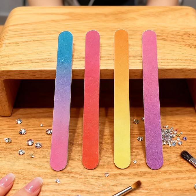24 Nail Files, Colored Emory Plate Nail Files Double Sided 180 Grains Professional Manicure Emory Plate Buffer Pedicure Tools Nail Shaping Polishing Files (Gradient Color, Count, 24, 100/180 Grit)