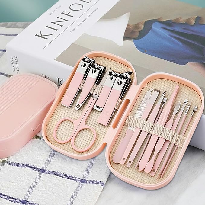 Manicure Set 14 in 1 Nail Clipper Set, Stainless Steel Nail Care Pedicure Tools With Case, Portable Travel Pedicure Kit for Men Women, Travel Grooming Facial Care Tools Set Christmas Stocking Stuffers