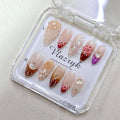 Handmade Press-On Nails – Medium Almond French Tip 3D Butterfly & Brown gradient Flowers Nails,Salon-Quality Reusable Fake Nails,Handcrafted Multi-Layer Gel & Acrylic Nails (10PCS)