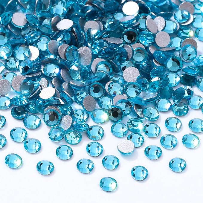 Aquamarine Flatback Rhinestones, Glass Rhinestones for Nail Art and Craft, Glue Fix, Loose Crystal Gemstones(Aquamarine, SS4, 2880pcs, 1.5-1.7mm)