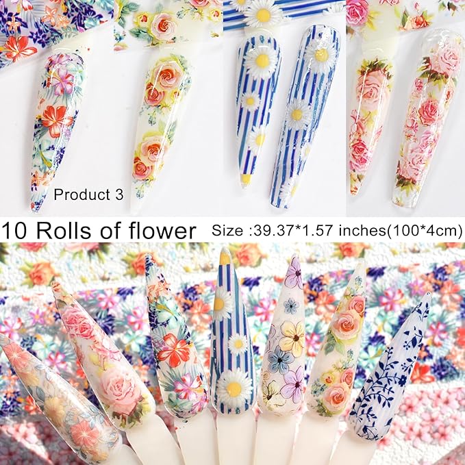 Nail Art Transfer Foils Collection,40 Rolls Nail Art Foils Transfer Stickers Set Floral Flower Patterns,Leopard Animal Print,Snake Skin,Butterfly Patterns Nails Foil Adhesive Decals 40 Designs