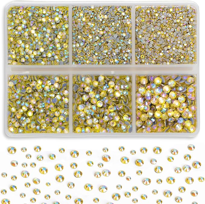 8000pcs Hotfix Rhinestones Flatback,Rhinestones for Crafts Clothes Mixed 6 Sizes, Hotfix Crystals with Wax Pencil Kit, SS3-SS12,Citrine AB