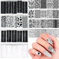 20 Rolls Lace Nail Foil, 4 Boxes Black and White Nail Art Foil Decals Sheet, Holographic Transfer Foils Stickers Paper Nails Supply for Women Girls Acrylic Manicure Wraps Decoration