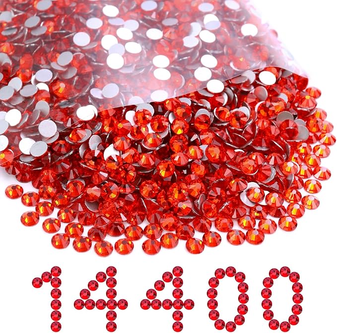 Flatback Rhinestones Bulk, 14400PCS Lt.siam Rhinestones for Clothes DIY Decoration Crafts, Lt.siam, SS10, 2.7-2.9mm