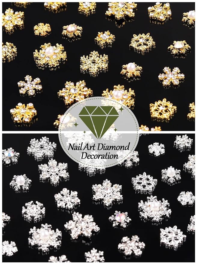 72 Pcs Christmas Snowflake Nail Charms, Kalolary 3D Glitters Nail Rhinestones with Gem Crystals Jewelry for Christmas Holiday Nail Art Decoration