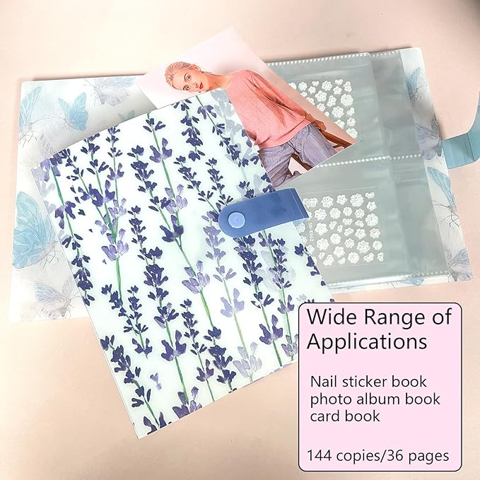 144 Slots Nail Art Sticker Storage Book Display Collecting Equipment Nail Art Decals Photos Storage Book Manicure Designer Tools Decoration Kits(Wisteria)