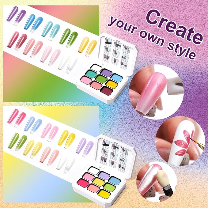 Gradient Painting Gel Set, 6*Plates Ombre Gel Nail Polish Pigment Pat Nails,Long-lasting Silky Texture Highly Saturated French Manicure Soak of UV/Led Home Salon DIY Nail Art J+G