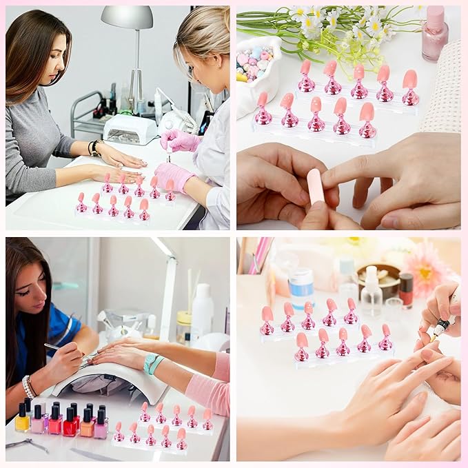 Nail Stand Nail Holder for Painting Nails 2 Sets Press on Nails Stand Display with 96 Pcs Reusable Adhesive Putty Clay Magnetic Acrylic Nailss Art Tools Accessories for Home DIY Salon Supplies Pink