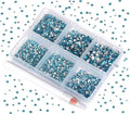Bymitel 7200 Pieces 6 Mixed Sizes Glue Fix on Glass Rhinestones Round Crystal Gems Flatback for DIY Jewelry Making with one Picking Pen(6-Sizes 7200PCS, Aquamarine)