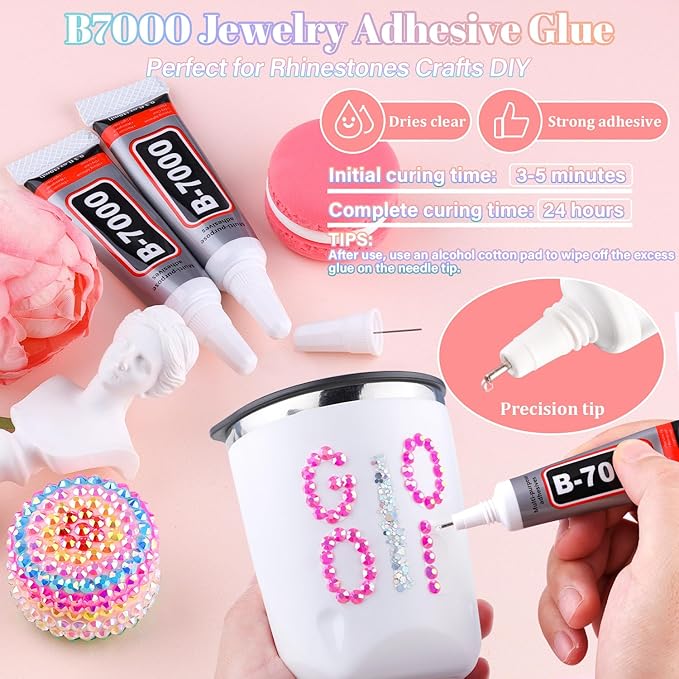 25000Pcs Hot Pink AB Rhinestones for Bedazzling with B7000 Jewelry Glue, Non Hotfix Flatback Gems, Crystal Resin Rhinestones for Crafting Crafts Clothing Tumblers Mugs Shoes Fabric Decor Nail Art