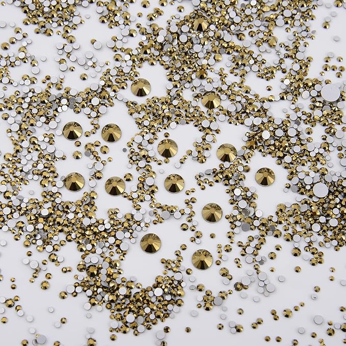 NCB 8000pcs Non Hotfix Rhinestones 10 Sizes Flatback Crystal Glass Rhinestones with Tweezers and Picking Pen for Nail Art Clothes Bags Phone Decorations Crafts DIY (032 Aurum Mix SS3-SS30)