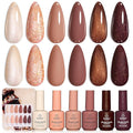 Beetles Brown Gel Polish Set, 6 Colors Light Dark Brown Color Gel Nail Polish Pearl Shimmering Soak off UV Led Lamp Needed Manicure DIY Salon Home Gifts for Women Brownie Bliss