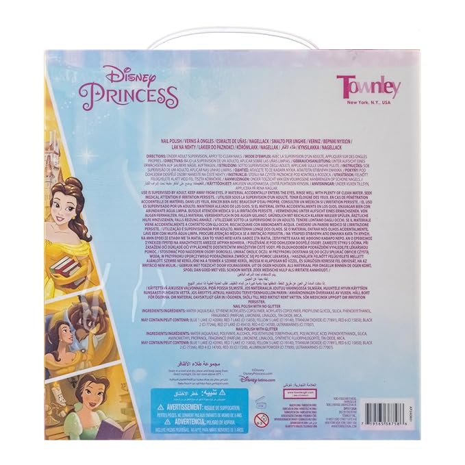 Townley Girl Disney Princess Belle 18 Piece Water-Based Nail Polish Set, Quick Dry and Peels-Off, Nail Paint Set for Girls Ages 3