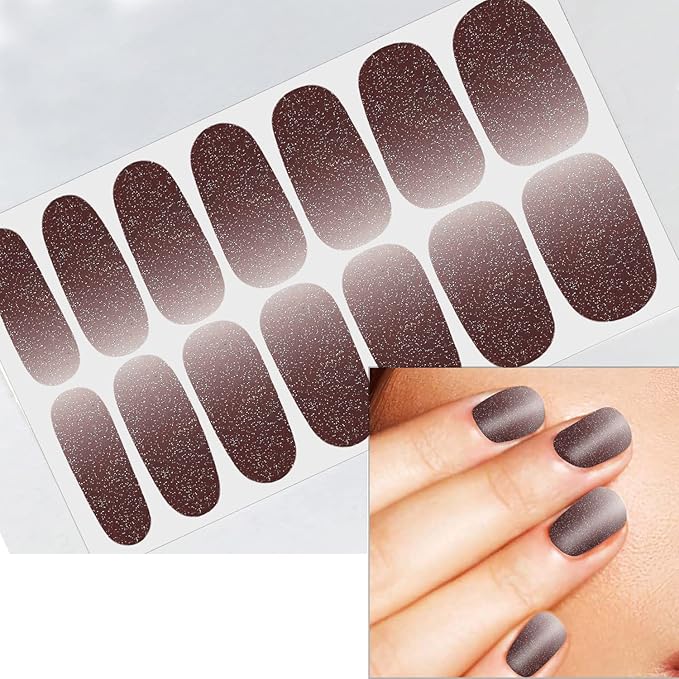 WOKOTO 20 Sheets Soilid Glitter Full Nail Stickers for Women Nails Polish Strips Gel Wraps Strips Sticker for Girls, Solid Pink Purple Cute Glitter Nail Polish Stickers Gel Strips