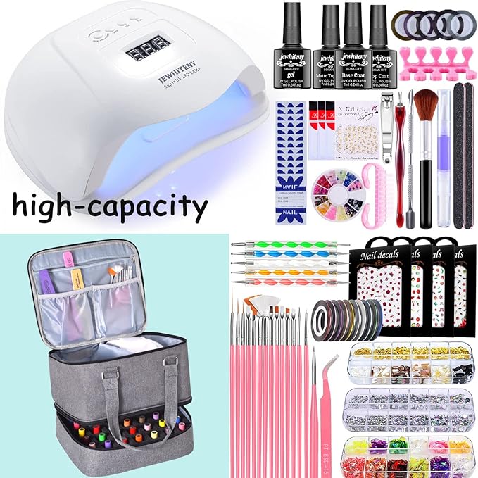 Nail Polish Organizer Case Hold 42 Bottles (15 ml) and Nail Lamp, Nail Organizers and Storage for Nail Supplies, Double Layer Nail Bag Organizer Case with Handle (Grey)