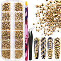 6 Sizes Gold Glass Crystal Kit with Pickup Pen + Tweezer Tools for Shine Nail Art Manicure Makeup DIY Decoration Flatback Round Rhinestone Gem Jewelry Diamond