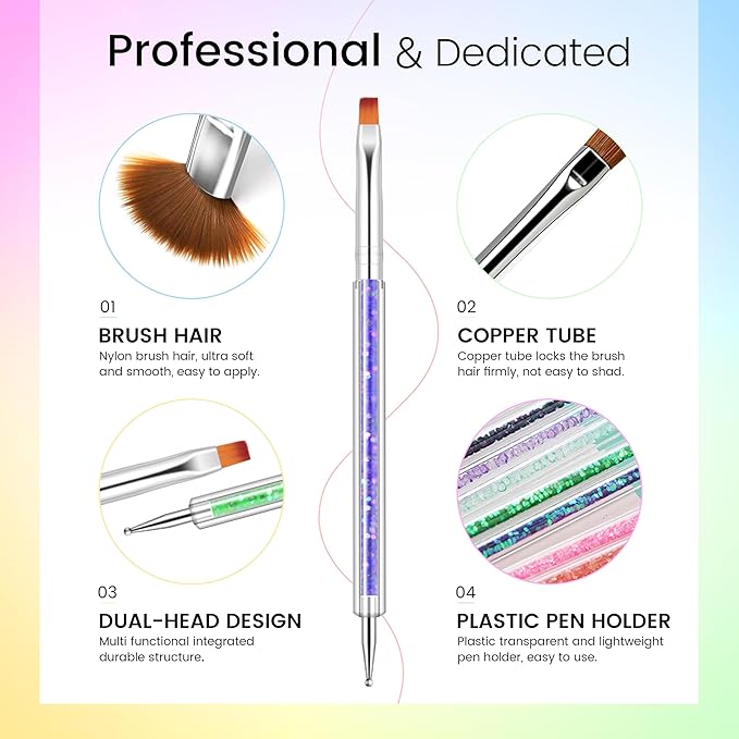 AIJIMEI 9pcs Nail Art Brushes Nail Tool Set, Nail Design Brushes Mixed Color Two-Way Nail Art Brushes, Point Pen Tool Nail Trimming Kit, Suitable For Home Salons.