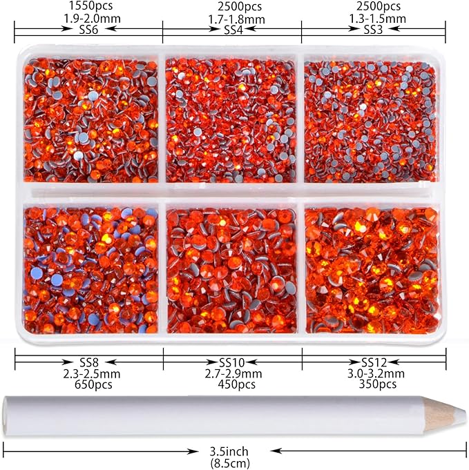 NCB Hotfix Iron on 8000pcs Crystal Rhinestones Round Gem for Crafts Decoration DIY Jewelry Making with a Picking Pen (Hyacinth, 6Sizes SS3-SS12)
