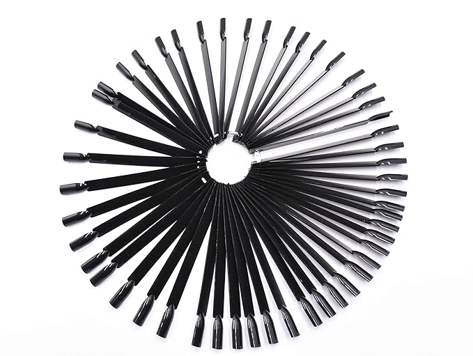 2 Sets 100 Tips Fan Shape Plastic Nail Art Tips Display Polish Board Display Practice Sticks with Metal Split Ring Holder (Black)