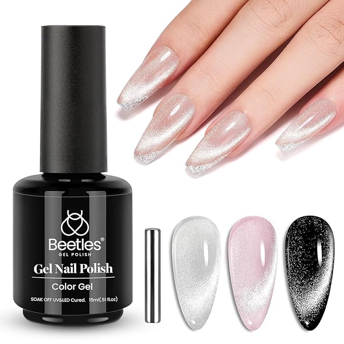 Beetles Star Cascade Silver Cat Eye Gel Nail Polish - 15ML Christmas Silver Glitter Cat Eye Gel Polish with Magnet Soak Off UV Velvet Nail Polish Salon DIY Manicure Winter Gift for Women