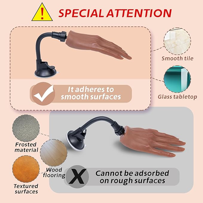 Veikmv Practice Hand for Acrylic Nails,Realistic Silicone Mannequin with Flexible Adjustable Fingers for Acrylic Nails,Gel Polish Training,Professional Nail Art Beginner Kit
