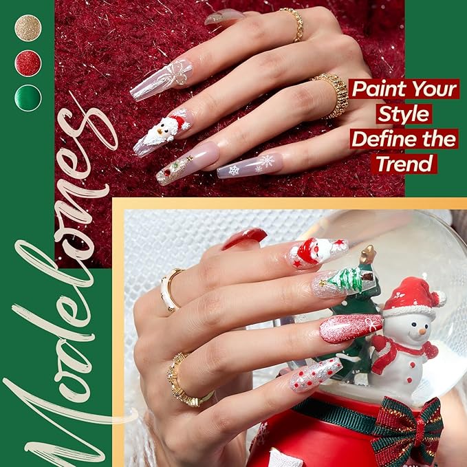 modelones Christmas Gel Nail Polish Set, 6 Colors Cat Eye Red Green Glitter Gold Silver Winter Gel Polish Kit with Magnet Nail Stickers Soak Off Led Nail Art Manicure Salon DIY New Year Holiday Gifts