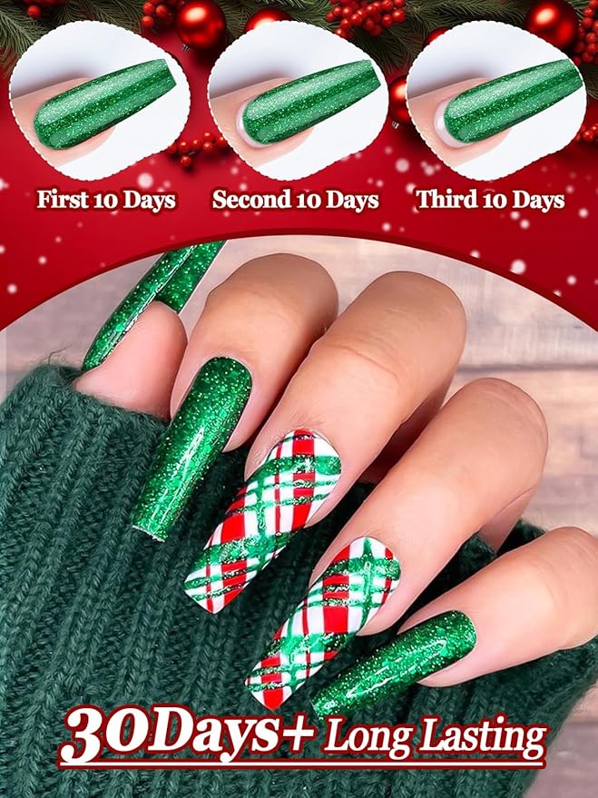 EBANKU Gel Nail Polish Kit, 12 Colors Gel Polish Kit Red Green Gel Polish Glitter Blue Silver Gel Polish Set Christmas Nail Polish Kit DIY Manicure Set For Nail Art Decoration