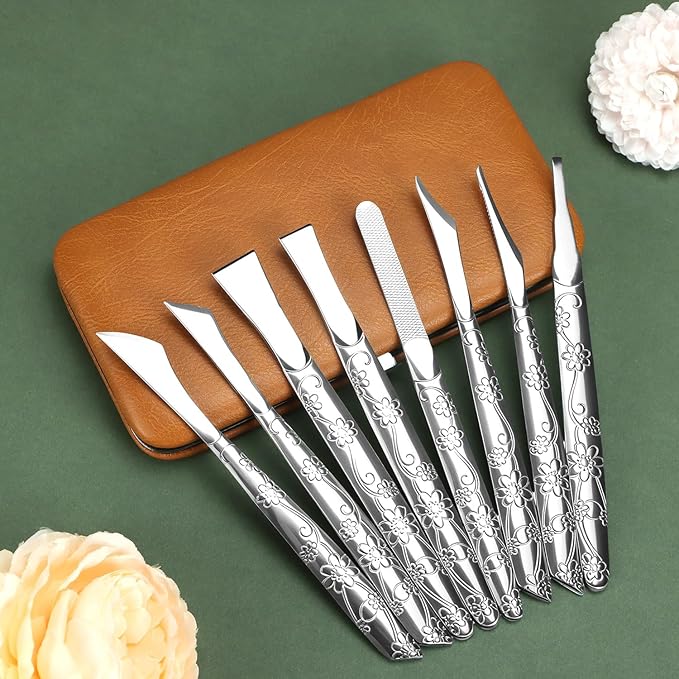 QWORK Ingrown Toenail Tool, 8 Pcs Foot Shaver Pedicure Tool, Stainless Steel Dead Skin Removal Kit, for for Ingrown Foot Fingernail Care