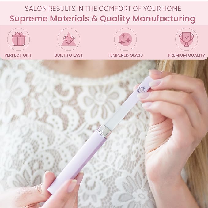 Malva Belle Best Crystal Glass Nail File for Women - File & Travel Case Set - Heavy Duty for Natural Nails, Gel - Professional Nail Shaper – Nail Care Essentials - Pastel Lilac 2mm