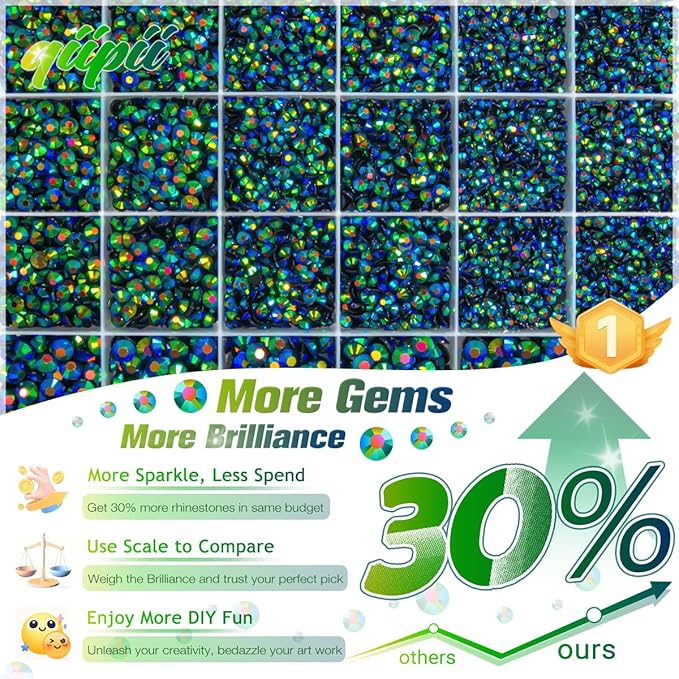 Peacok Green AB Resin Rhinestones w B7000 Glue for Bedazzling Crafting 2mm 3mm 4mm 5mm 6mm Flatback Jelly Stones Diamonds Gems Bedazzler Kit for Nails Face Eyes Makeup Tumblers Bottles Crafts