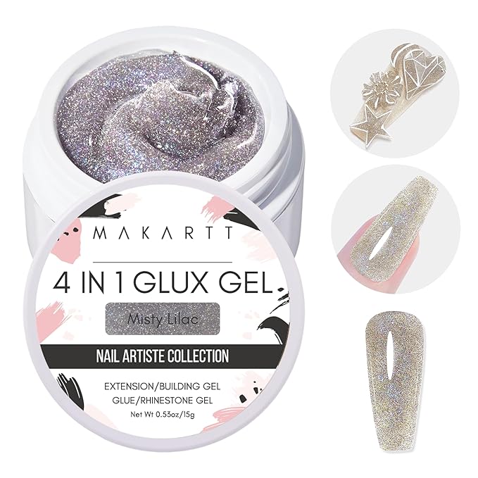 Makartt 3D Gel Nail Art: Solid Builder Nail Gel, Non-stick to Hands Extension, UV Glue for Acrylic Tips Rhinestones Adhesives 4 in 1 Hard Gels Molding for Nails UV/LED Lamp Required 15ML Misty Lilac