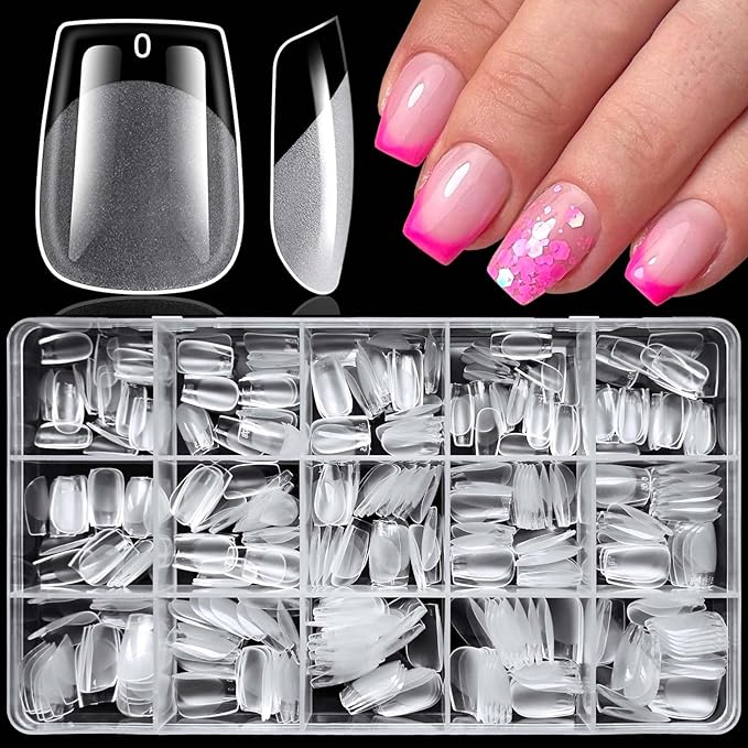 LoveOurHome 360pc Extra Short Coffin Nail Tips Clear Fake Nails XS Short Coffin Gel Nail Tips Full Cover Acrylic Nails Clear Press on Nails XS False Nail 15 Sizes Fingernail for Gel Nail Extension
