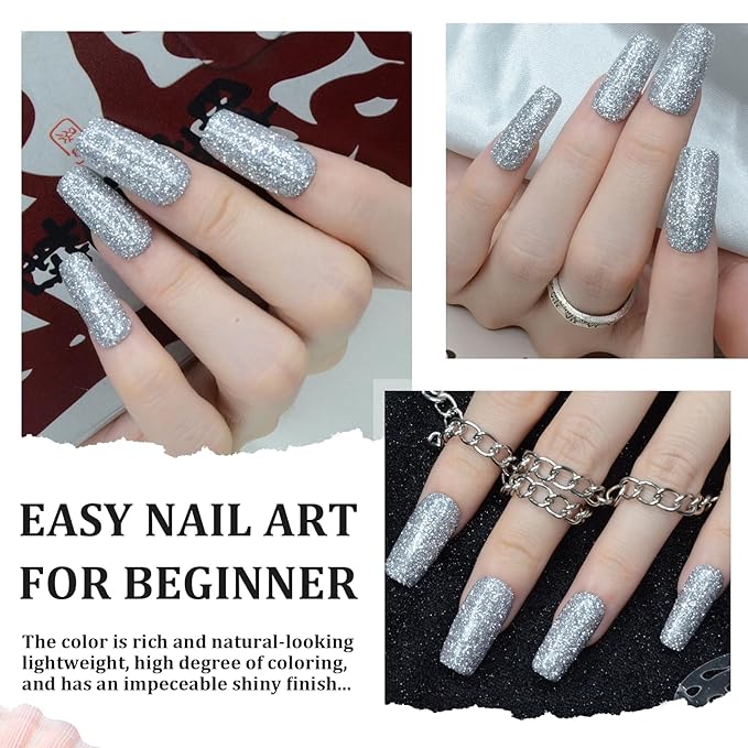 1 Oz/28g Dip Powder Glitter Silver Color, Nail Dipping Powder, Odor-Free & Long-Lasting, No Nail Lamp Curing