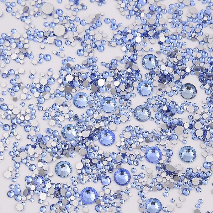 NCB 8000pcs Non Hotfix Rhinestones 10 Sizes Flatback Crystal Glass Rhinestones with Tweezers and Picking Pen for Nail Art Clothes Bags Phone Decorations Crafts DIY (005 Lt. Sapphire Mix SS3-SS30)