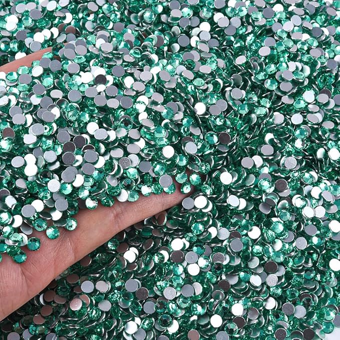 Blinginbox 288 Pieces SS30/6.4-6.6mm Flat Back Crystal Rhinestones Round Gems for Nail Art,Mint
