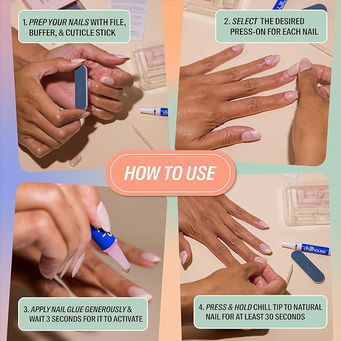 Chillhouse - Chill Tips, Press on Nails Kit - Ugh, As If (Oval) - 24 Nail Shapes & Sizes - Up to 2 Weeks of Wear - Customizable Fit - Reusable - Latina Founded & Women Owned - Beauty & Self Care