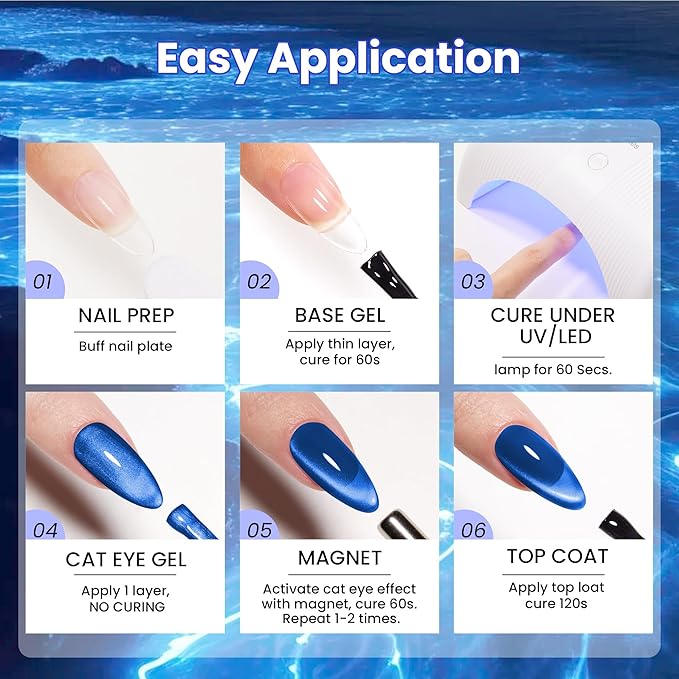 beetles Gel Polish Navy Blue Cat Eye Gel Nail Polish - 15ML Blue Cat Eye Glitter Gel Polish Magnetic Shimmer Effect Soak Off UV French Nail Art Design Salon DIY Manicure Gift for Women
