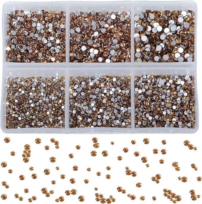 Bymitel 7200 Pieces 6 Mixed Sizes Glue Fix on Glass Rhinestones Round Crystal Gems Flatback for DIY Jewelry Making with one Picking Pen(6-Sizes 7200PCS, Lt. Topaz)