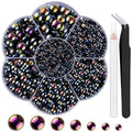 Nail Art Flat Back Half Round Pearl Kits 15, 1 Box of 6000 Pcs Flat-Back Black AB Pearl with Tweezer and Picker Pencil for Home DIY Nails Body Face Craft and Salon Use