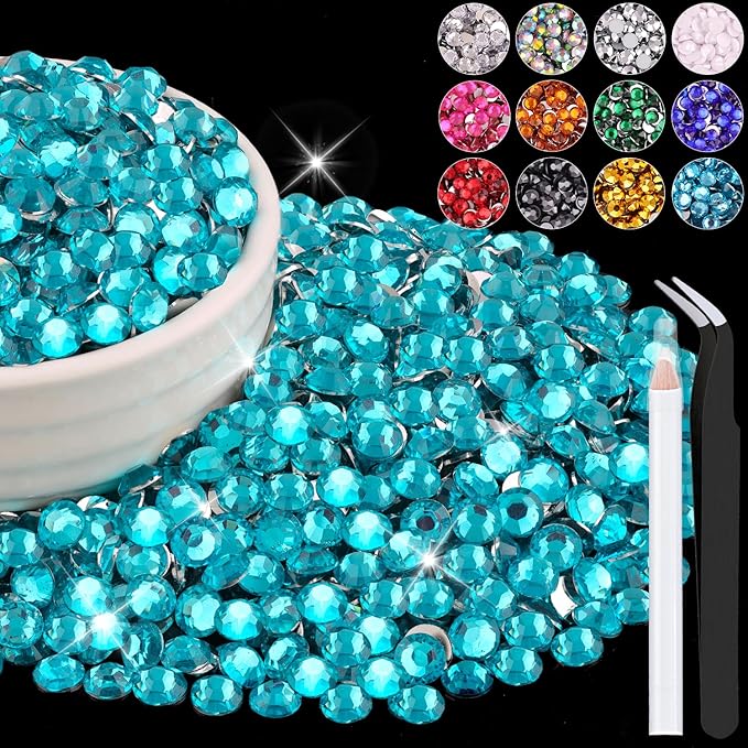 4000PCS 5mm Resin Rhinestones Bulk for Crafting (Indicolite), Flatback Bedazzling Crystals for Crafts DIY Nail Decoration, Gems Charms for Tumbler Shoes Clothing Fabric with Pickup Pen and Tweezers