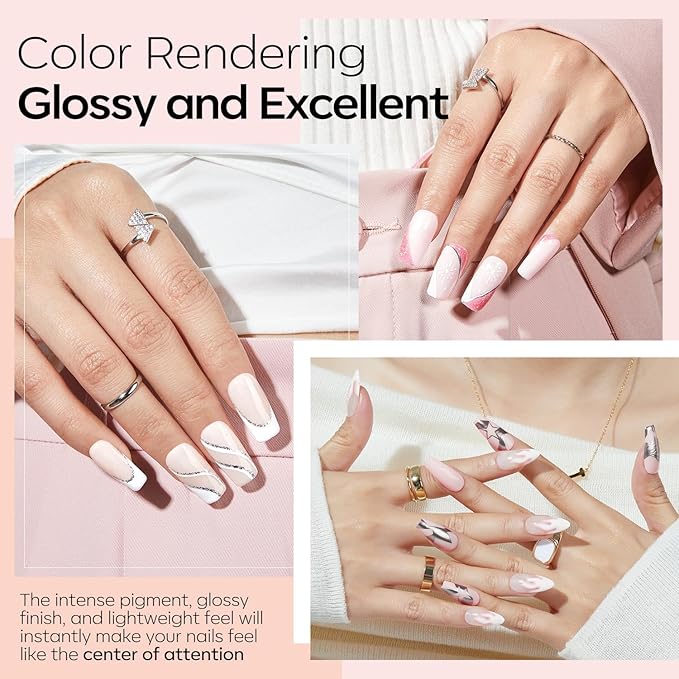 Modelones Pink Dip Powder Nail Kit, 4 Colors White Nude Glitter Dipping Starter Set with Liquid and Complete Accessories for French Nails Art Salon DIY at Home Gifts for Women
