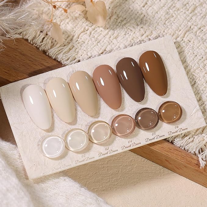 BORN PRETTY Nude Brown Gel Nail Polish Set 6 Colors Nude Skin Tone Beige Khaki Chocolate Coffee Soak Off U v Gel Polish Kit for Salon Manicure and Nail Art DIY at Home