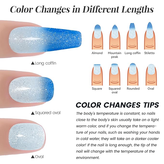YTD Likomey Color Changing Gel Nail Polish,15ml Silver To Light Blue Glitter Mood Temperature Change Colors Ombre Thermal Salon Home Fall Winter Manicure UV Nails Varnish,WB05