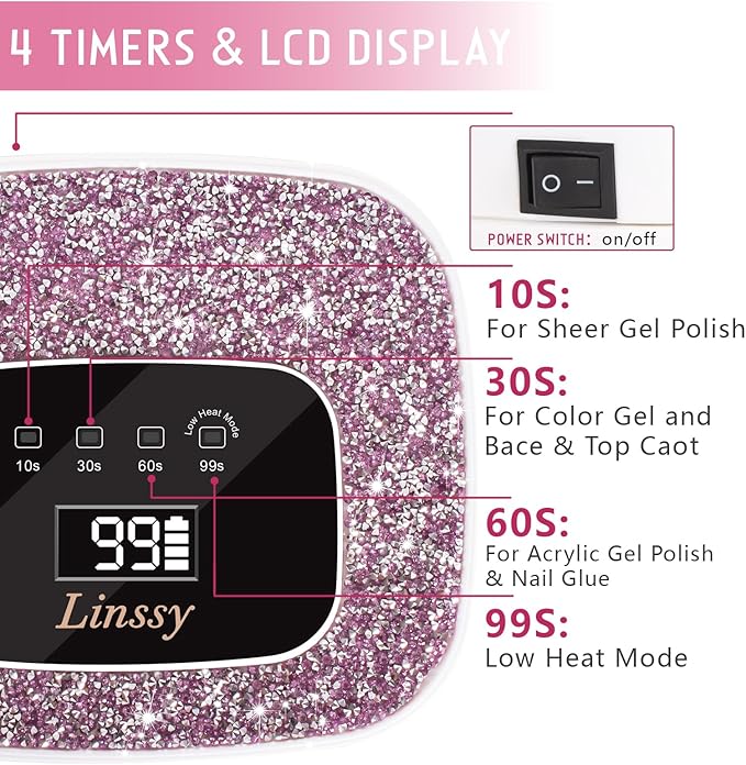 Rechargeable UV/LED Nail Lamp with Auto Sensor, Portable Cordless Gel Nail Dryer Light 4 Timings & Diamond LCD Screen, UV Light for Gel Nails at Home Salon (White)