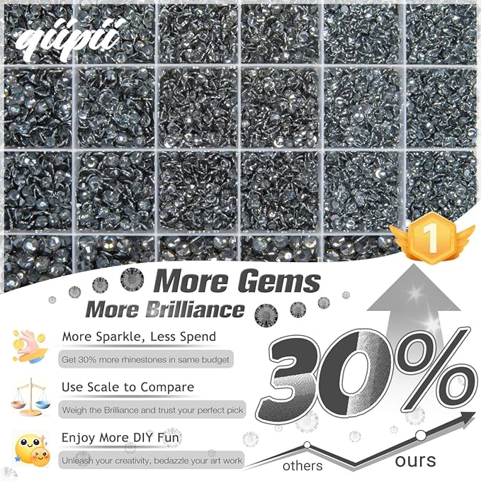 Gray Crystal Resin Rhinestones w B7000 Glue for Bedazzling Crafting 2mm-6mm Dark Grey Flatback Stones Diamonds Crystals Gems Bedazzler Kit for Nails Face Eyes Makeup Tumblers Bottles Crafts