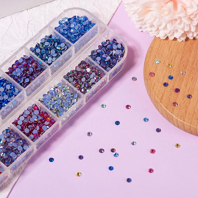 Craftdady Hotfix Nail Rhinestones 7680Pcs Flat Back Glass Nail Charms Small Crystals Nail Gems Bulk for Nail Decorations Wedding Makeup Scrapbook,12 Colors
