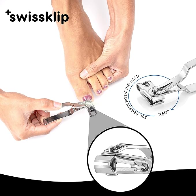 Swissker by Swissklip Nail Clippers for Men & Women | Finger Nail Clippers for Adult with 360 Degree Rotating Head I Fingernail Clippers for Women I Surgical-Grade Stainless Steel Material