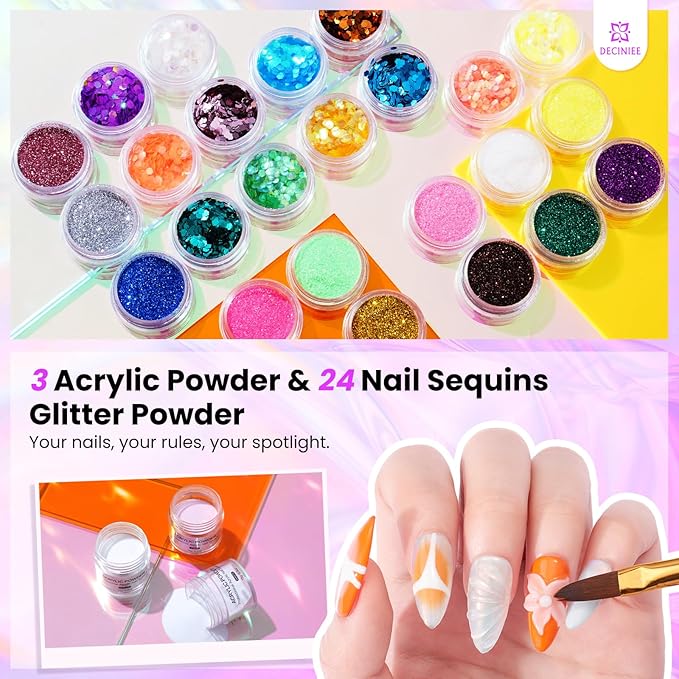 Nail Kit for Beginners with Everything: Professional Nail Kit Acrylic Set with Practice Hand Drill U V Light Gel Polish in Makeup Bag Gift for Women Salon Home (Holo Pink)