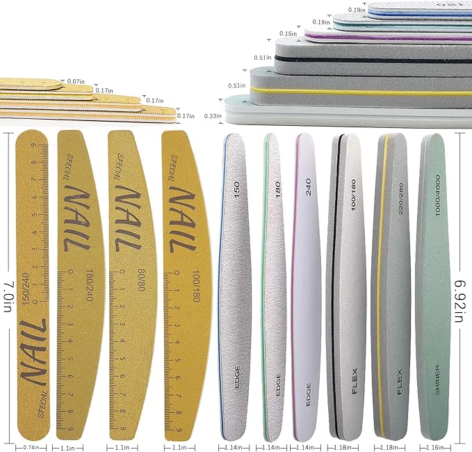 10 Pieces Nail Files and Buffers, Nail Files for Natural Nails, Emery Boards for Nails with Nail Shape Guide(Square, Almond, Oval), Nail Buffer Block 100/180 Grit Finger Nail File Set